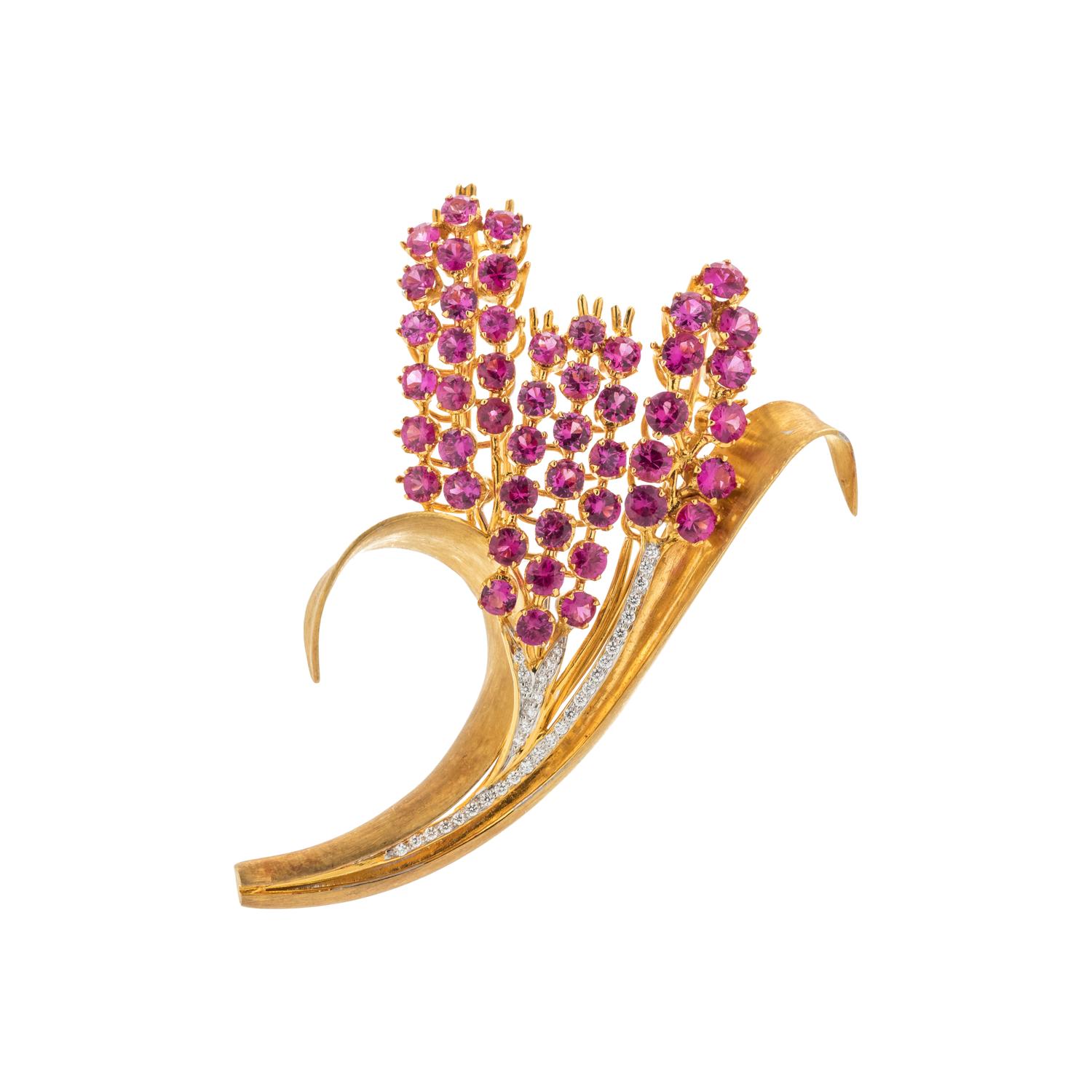 PINK SAPPHIRE AND DIAMOND BROOCH