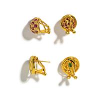 TWO PAIRS OF YELLOW GOLD AND MULTIGEM EARRINGS