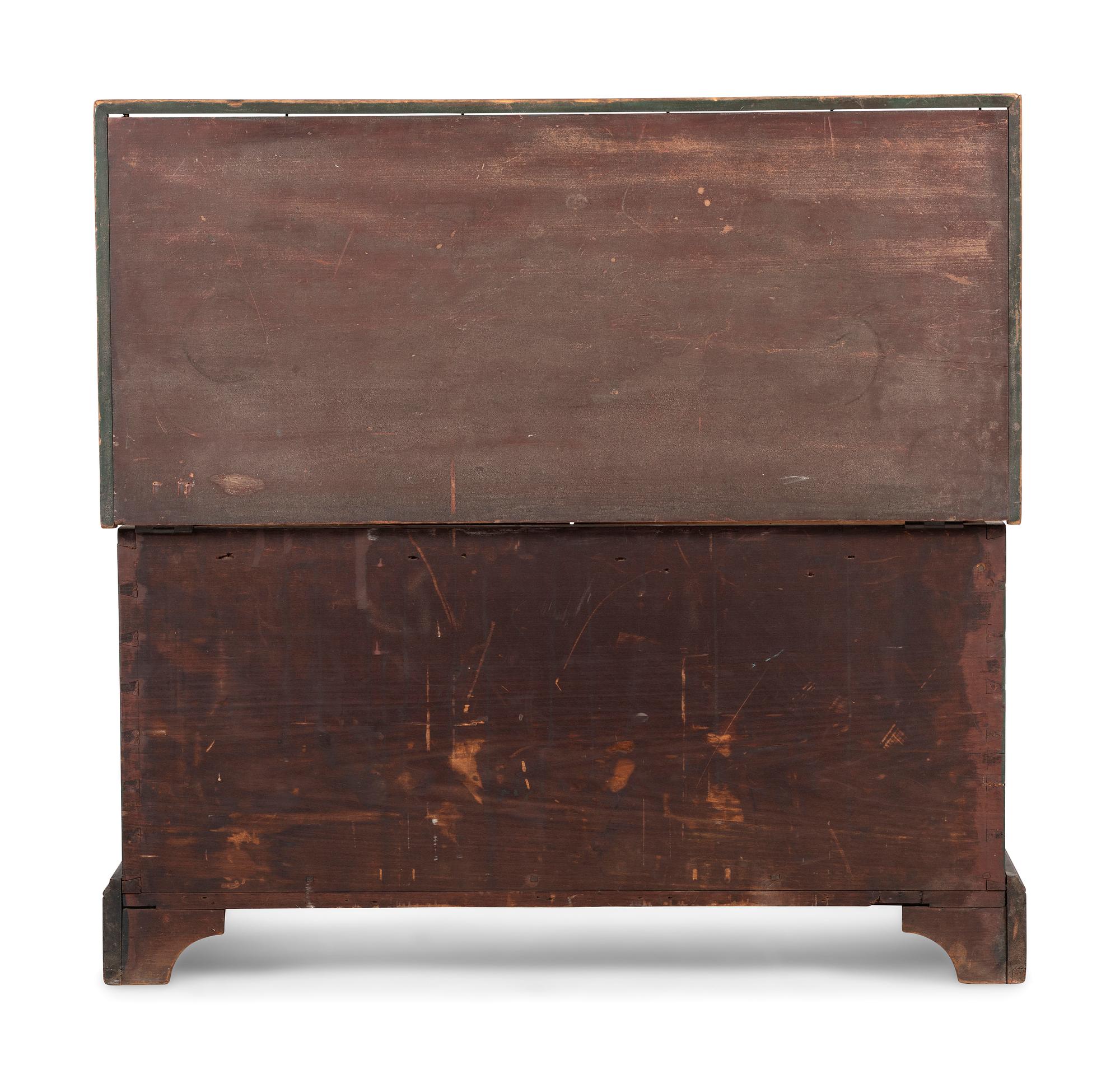 An Ohio Mennonite Red and Green Painted Stencil-Decorated Poplar Blanket Chest