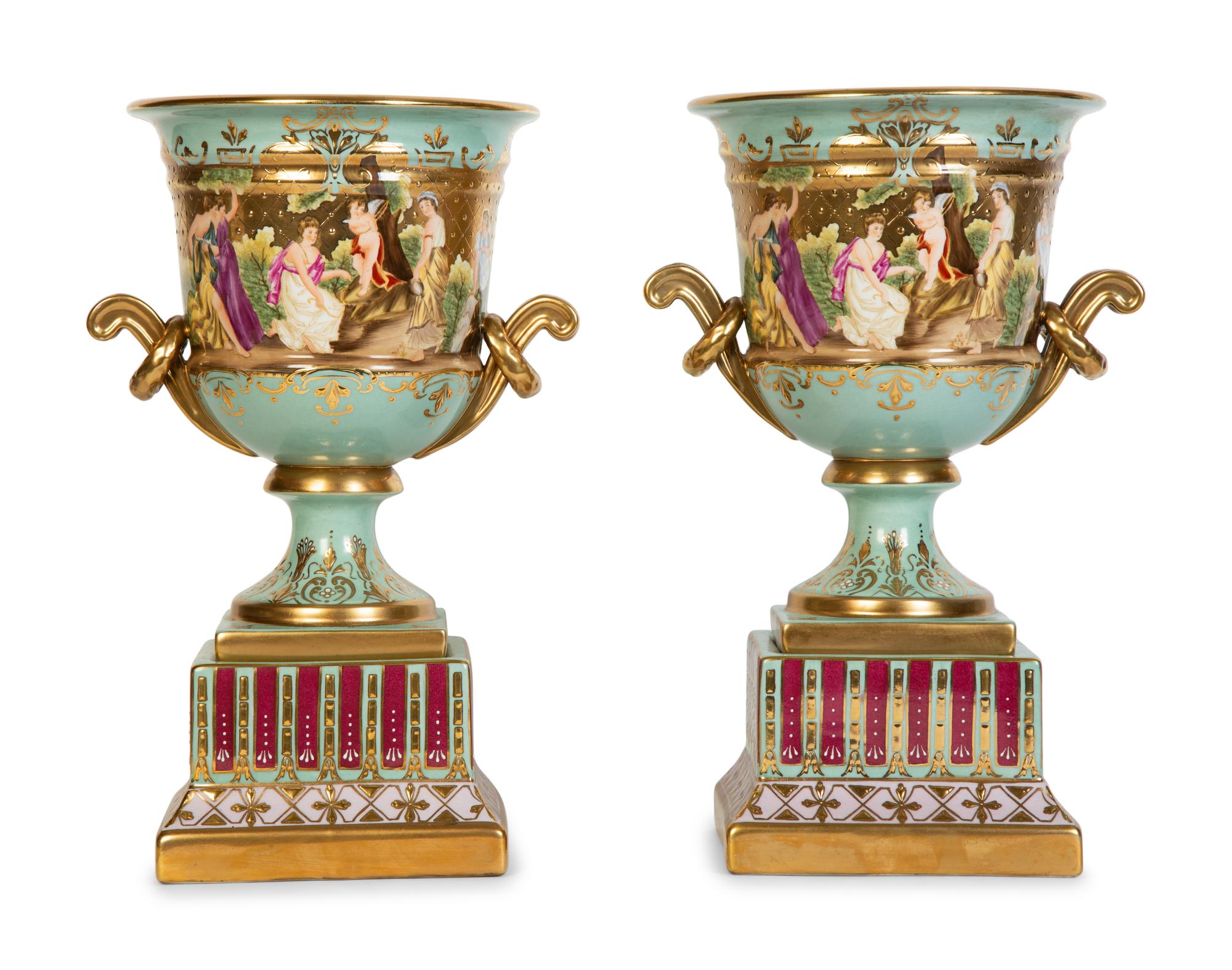 A Pair of Vienna Porcelain Urns with Classical Scenes