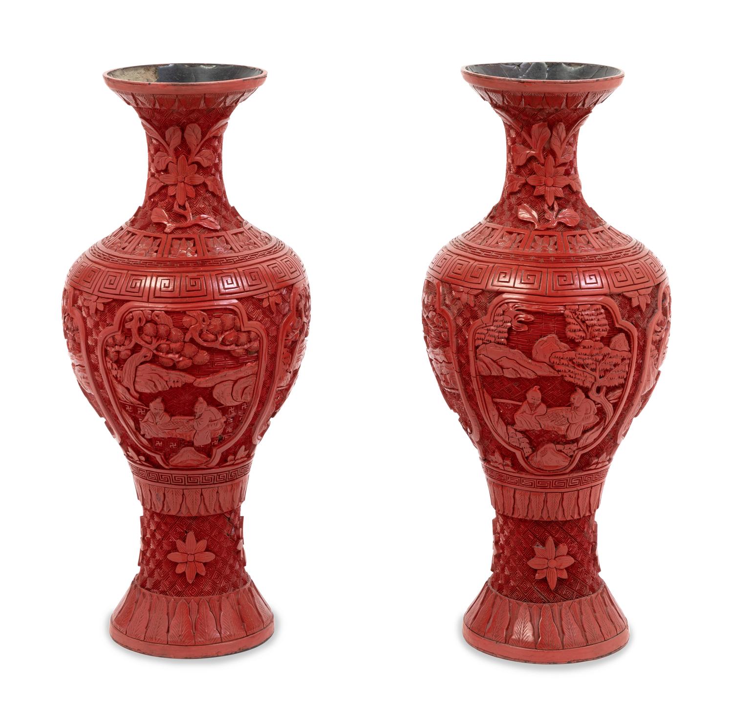 A Pair of Chinese Red Lacquer Vases