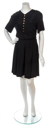 A Chanel Black Silk Skirt Ensemble, Top size 38, skirt size 40