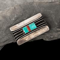 Victor Beck (Diné, 1941-2022) — Fluted Silver Belt Buckle with Inlay