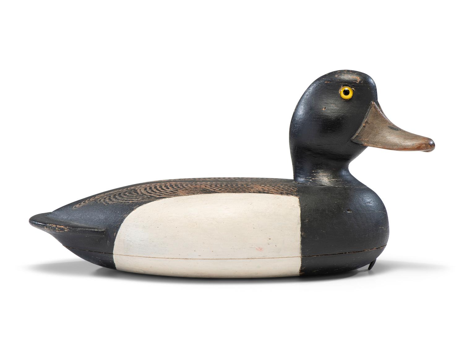 A Carved and Painted Wood Bluebill Drake Decoy, Attributed to Fred Allen (American, 1838-1912)