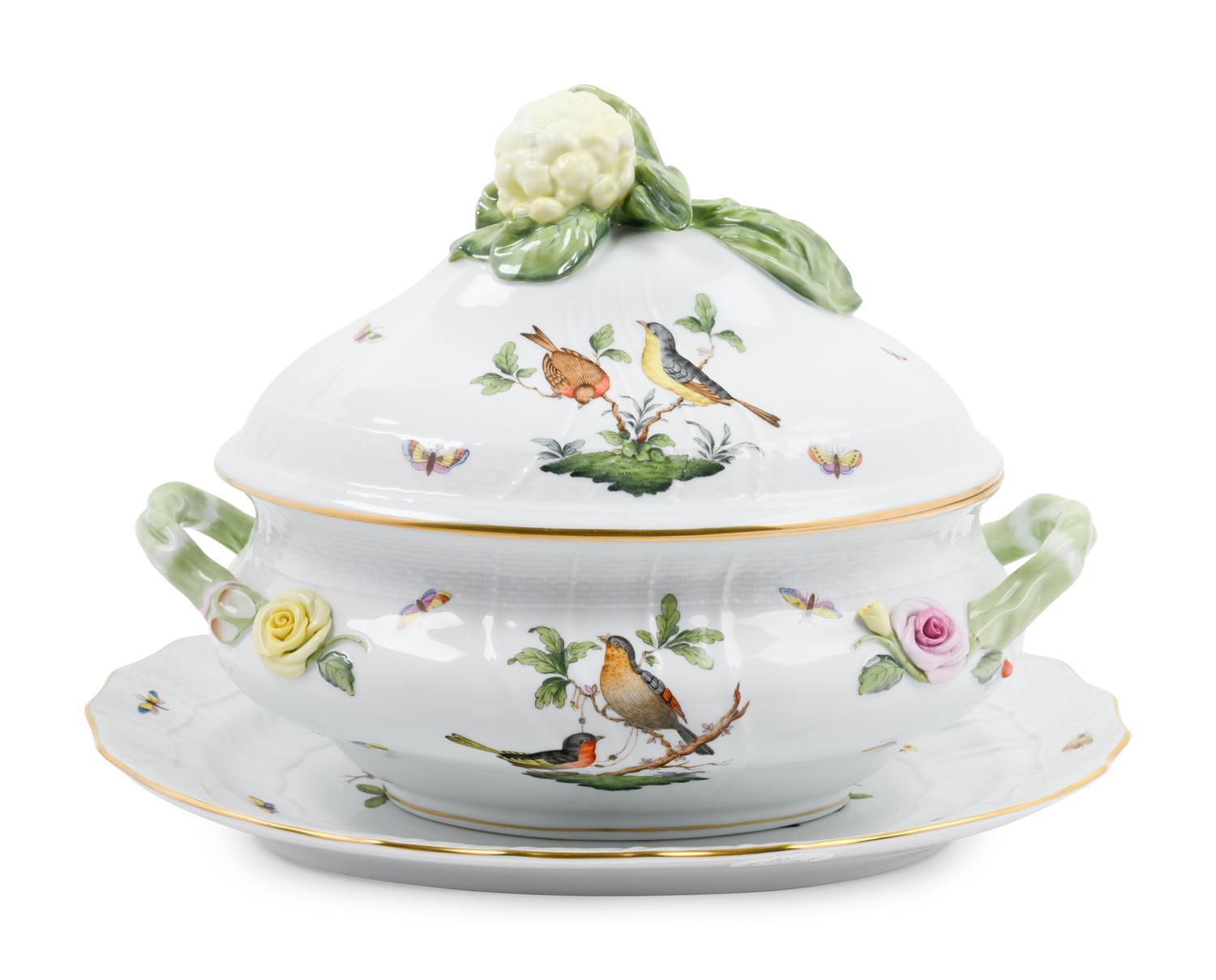 A Herend Porcelain Rothschild Bird Soup Tureen and Underplate