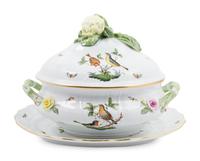 A Herend Porcelain Rothschild Bird Soup Tureen and Underplate
