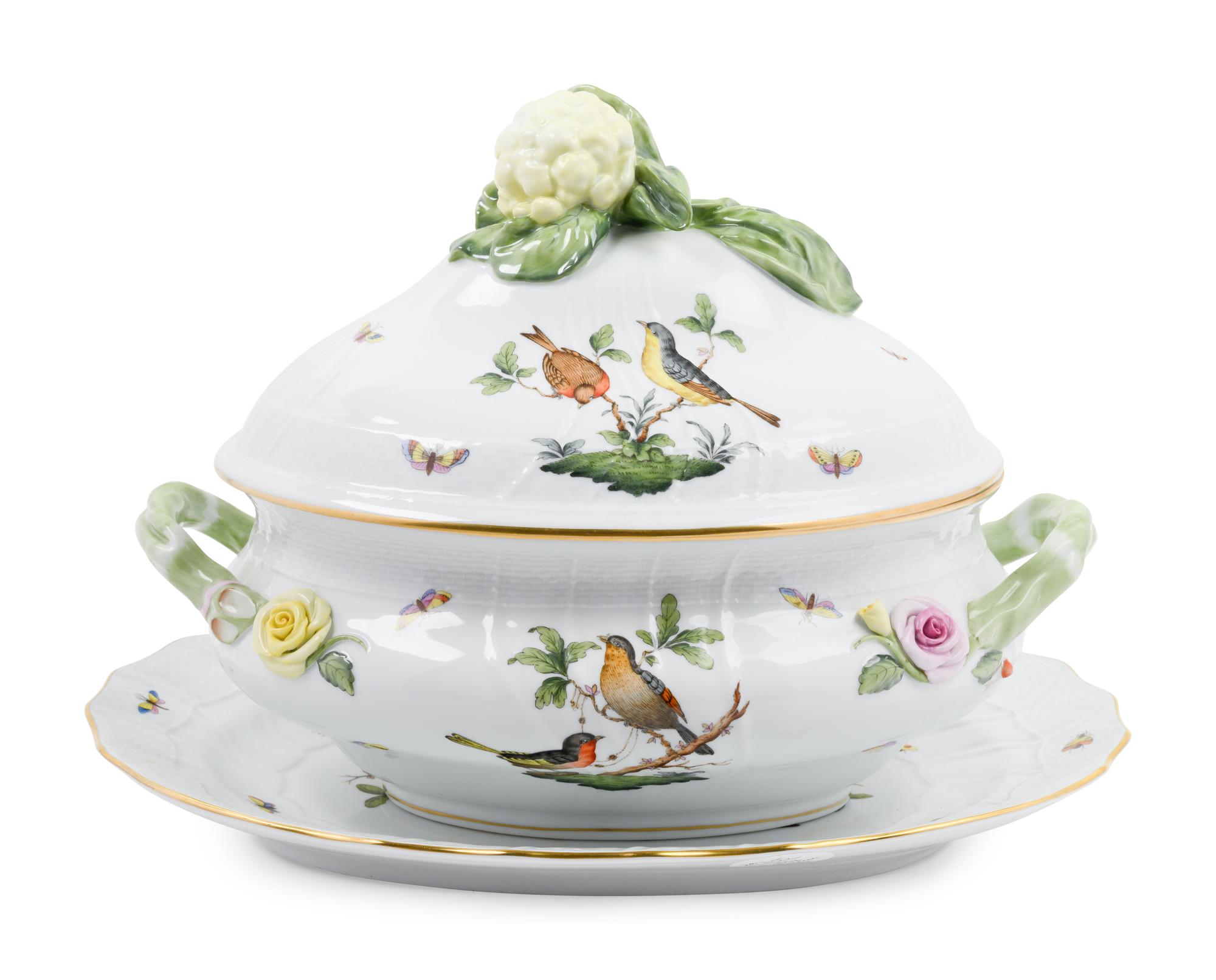 A Herend Porcelain Rothschild Bird Soup Tureen and Underplate