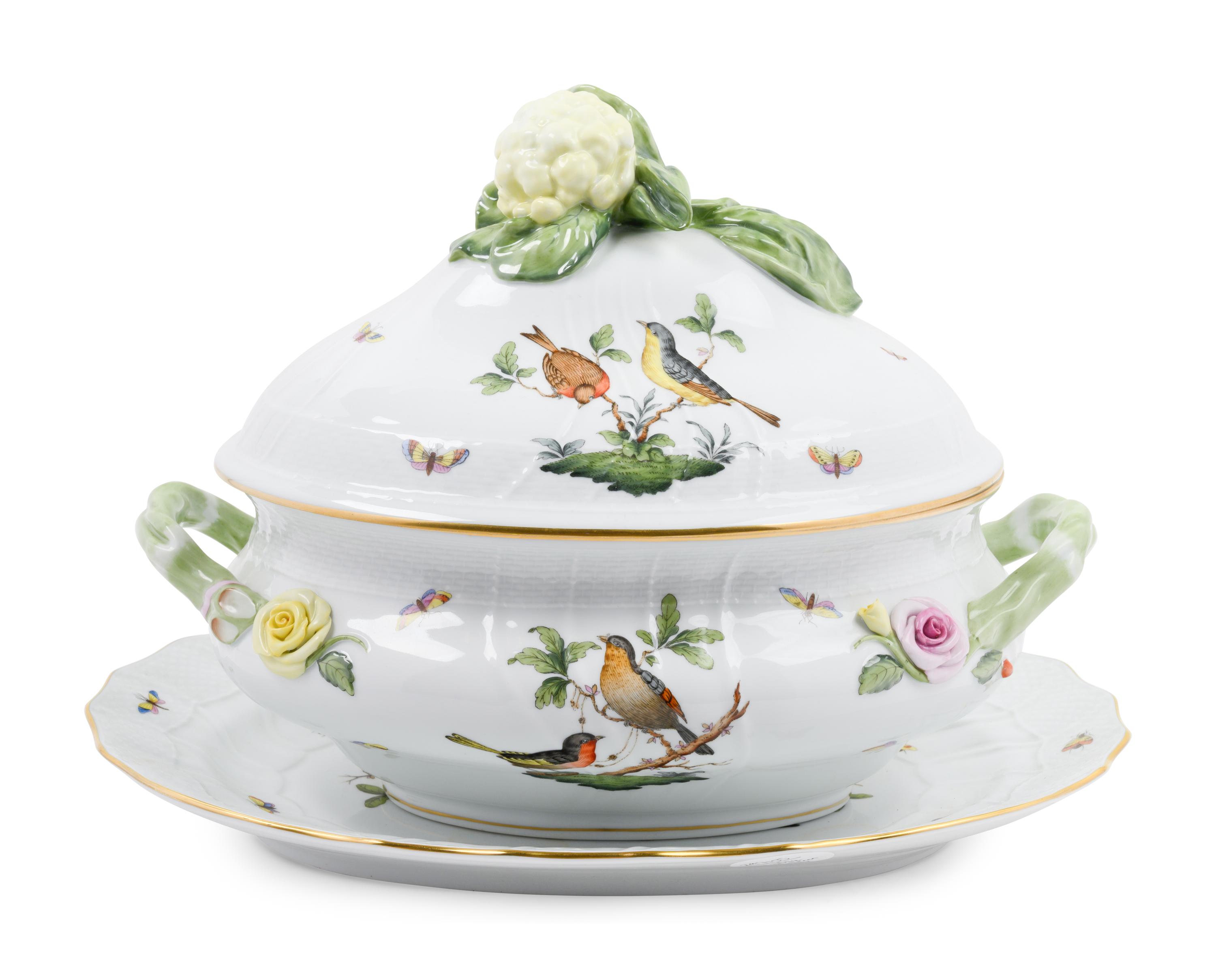 A Herend Porcelain Rothschild Bird Soup Tureen and Underplate