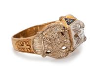 A 14 Karat Yellow Gold and Diamond Masonic Ring,