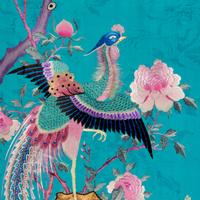 A Large Chinese Embroidered Silk Hanging Panel, Late 19th Century 清晚期 藍地綉花鳥大挂賬