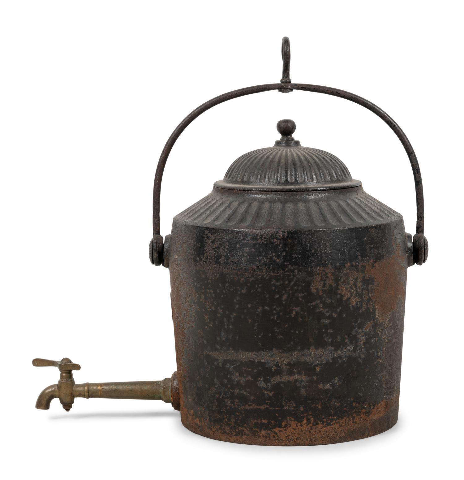 A Large Iron Hearth Kettle
