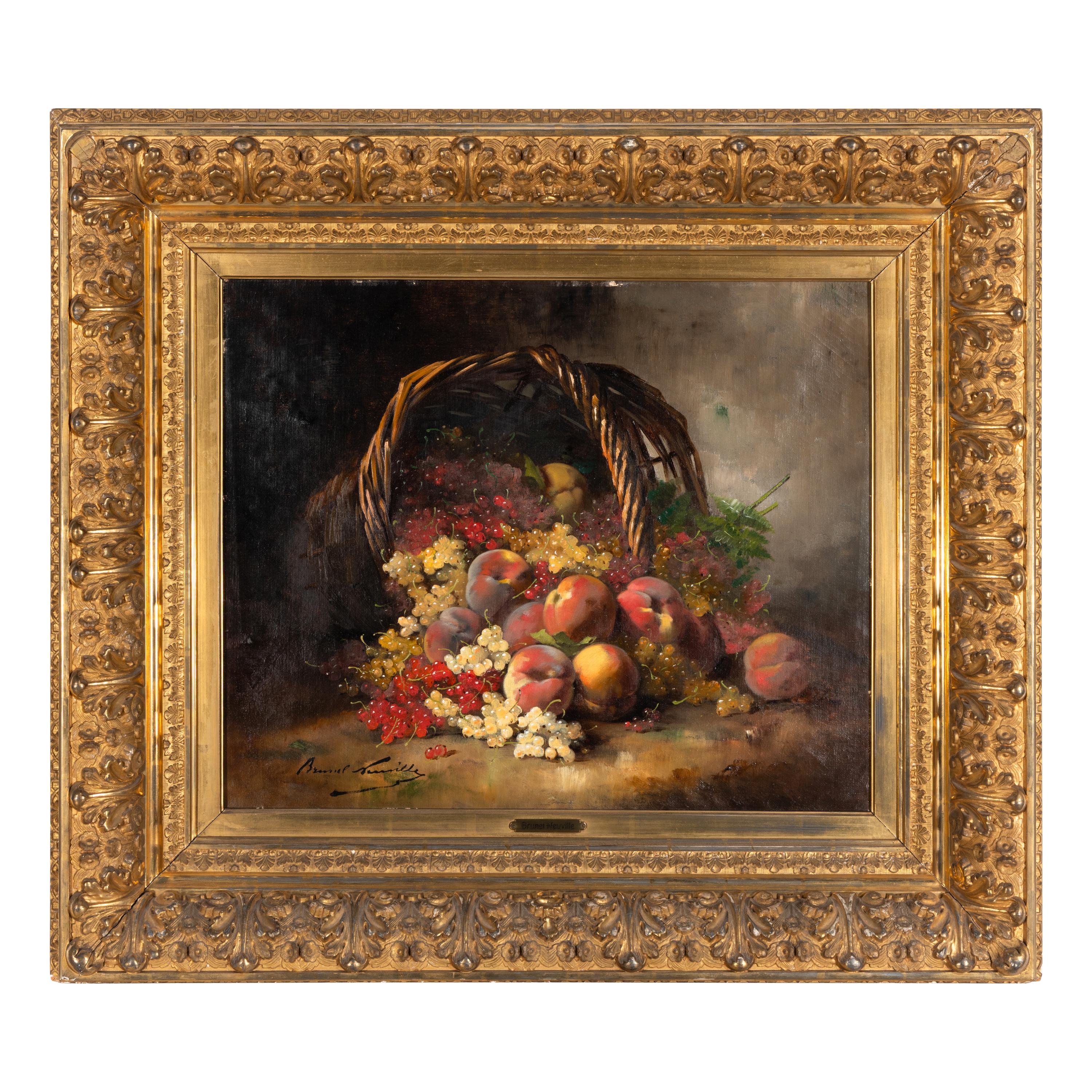 Alfred Arthur Brunel de Neuville (French, 1852–1941) — Still Life with Currants and Peaches Spilling from a Basket