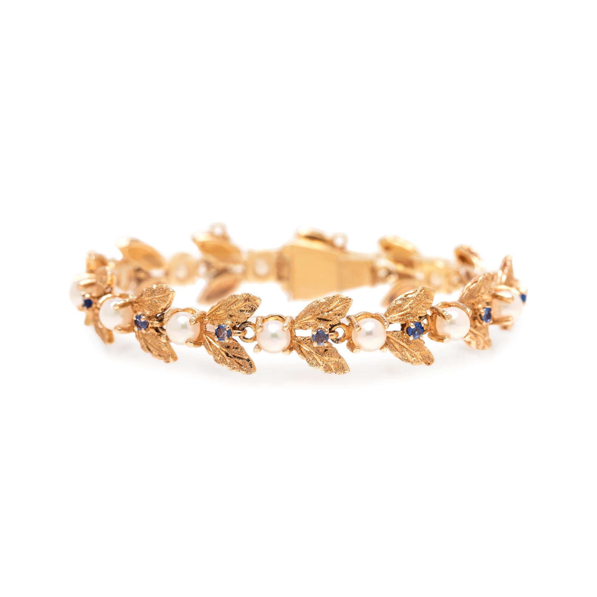 YELLOW GOLD, CULTURED PEARL AND SAPPHIRE BRACELET