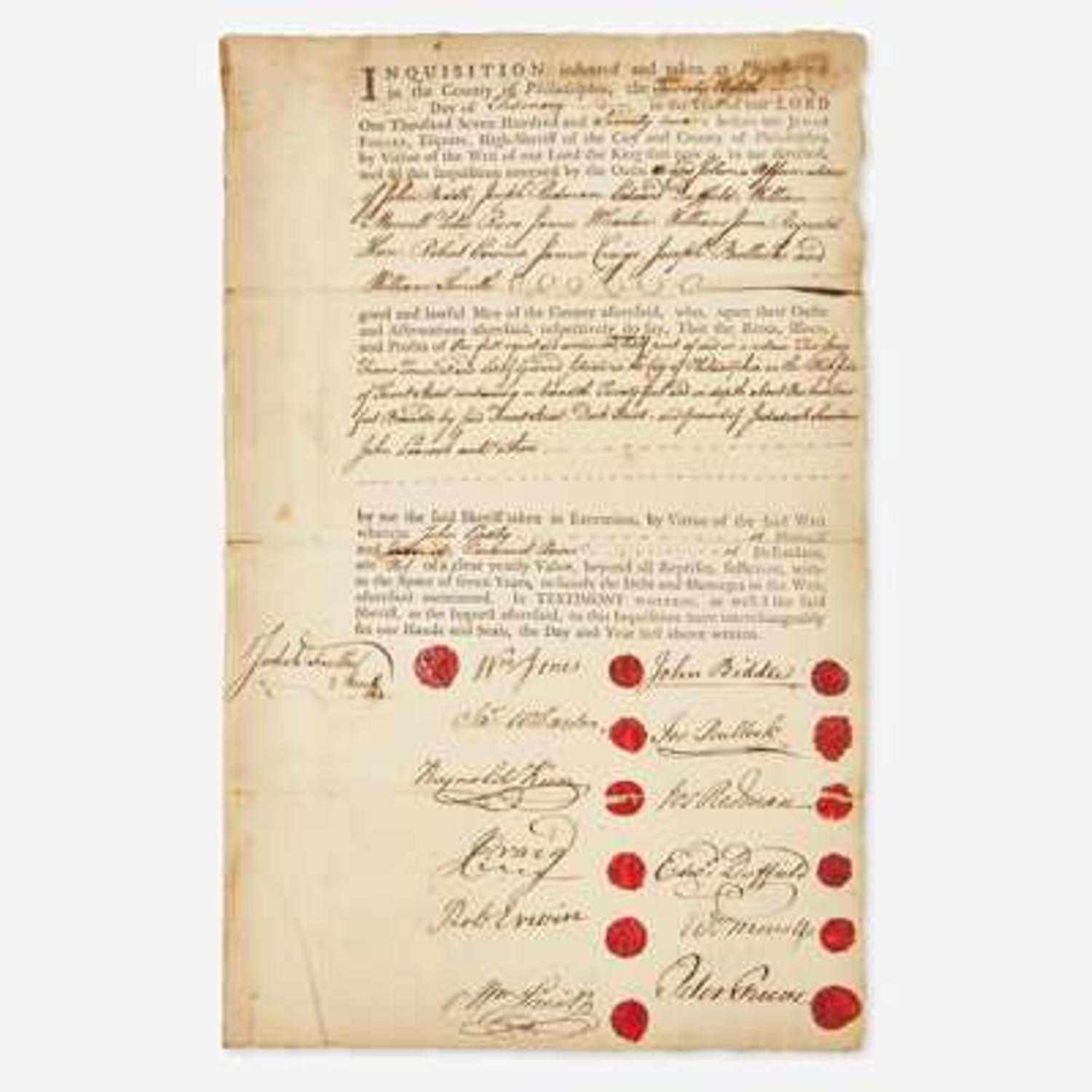 [Philadelphia & Pennsylvania] Biddle, John, et al. Partially-Printed Document, signed