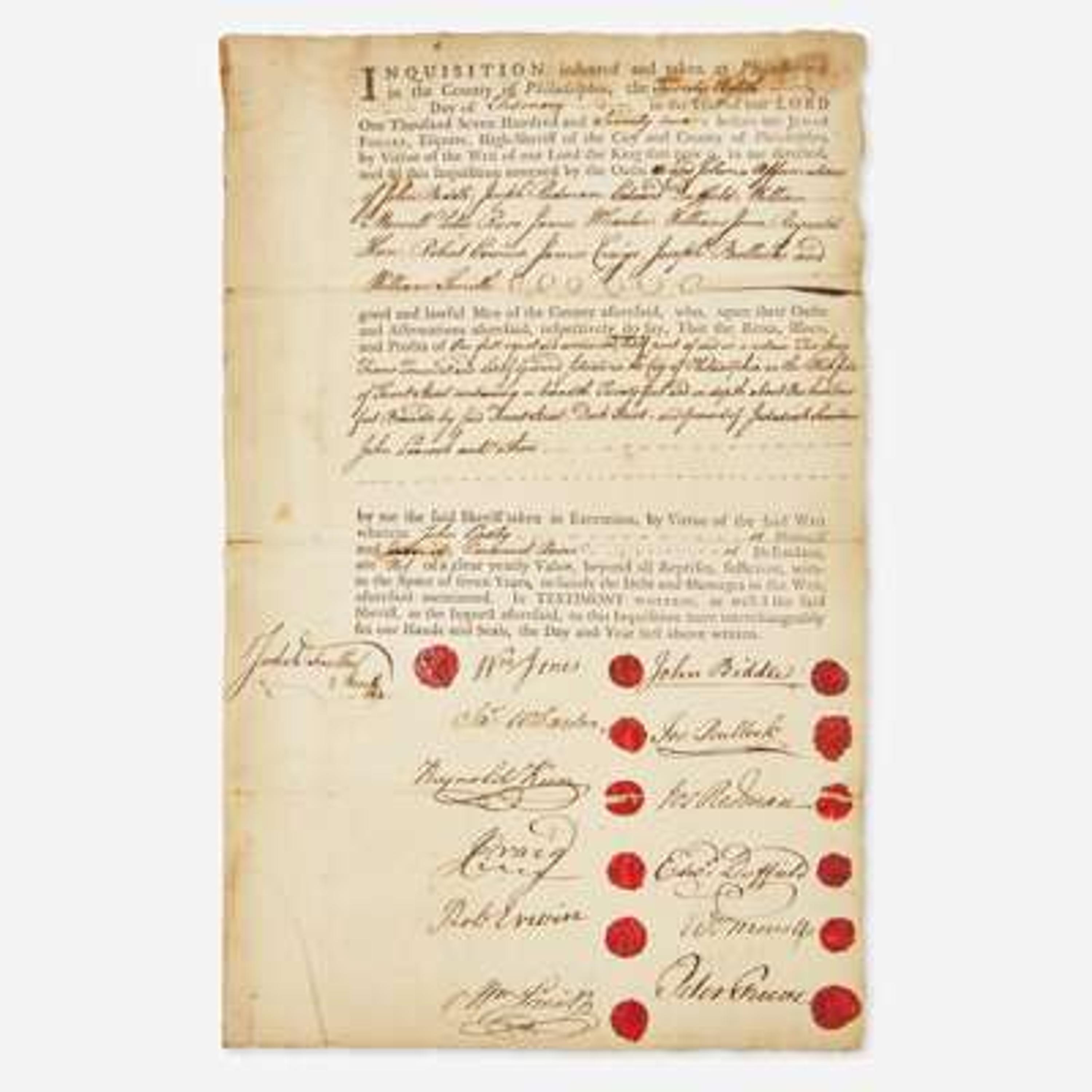 [Philadelphia & Pennsylvania] Biddle, John, et al. Partially-Printed Document, signed