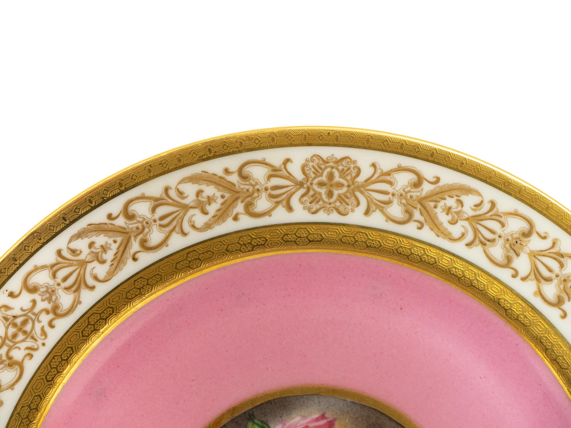A Set of Eight Charles Ahrenfeldt Limoge Pink-Ground Porcelain Cabinet Plates