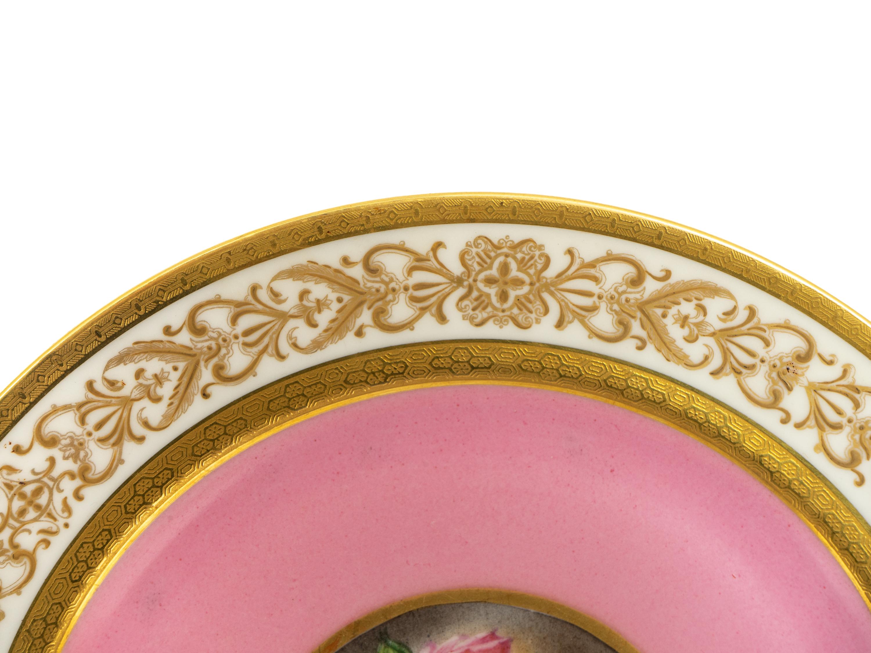 A Set of Eight Charles Ahrenfeldt Limoge Pink-Ground Porcelain Cabinet Plates