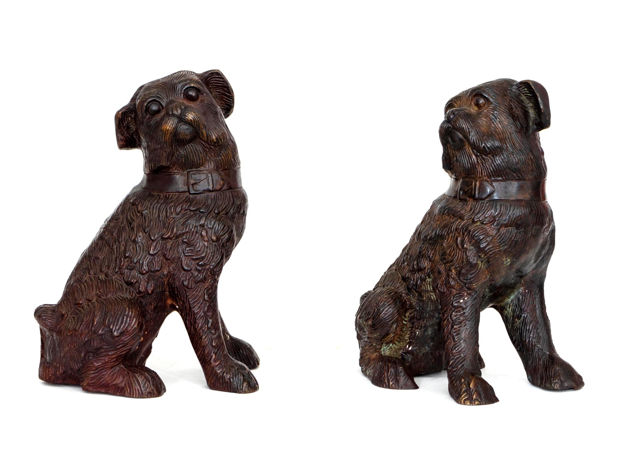 A Pair of Continental Patinated Bronze Figures of Seated Dogs — 20TH CENTURY