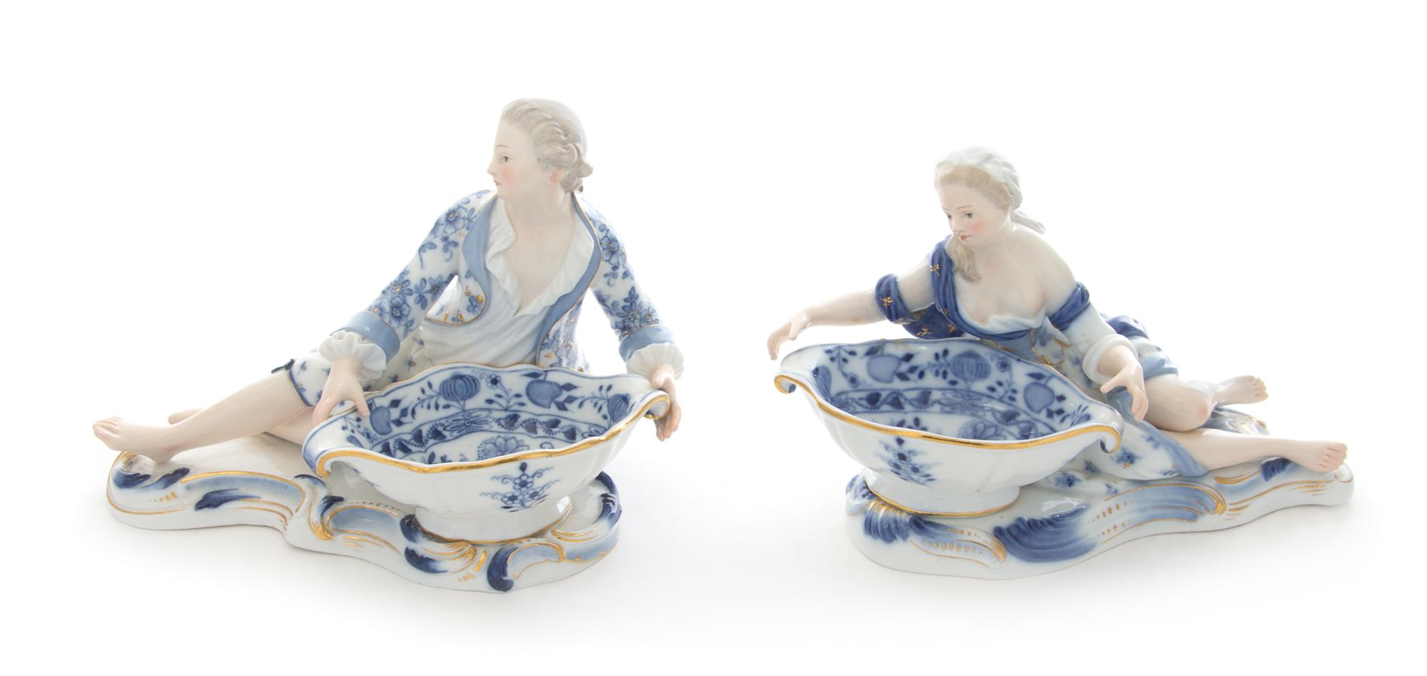 A Pair of Meissen Porcelain Figural Master Salts Width 6 3/4 inches. — 19TH/20TH CENTURY
