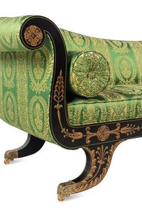 A Classical Style 'Baltimore' Black-Painted and Gilt Settee with Scalamandré Upholstery