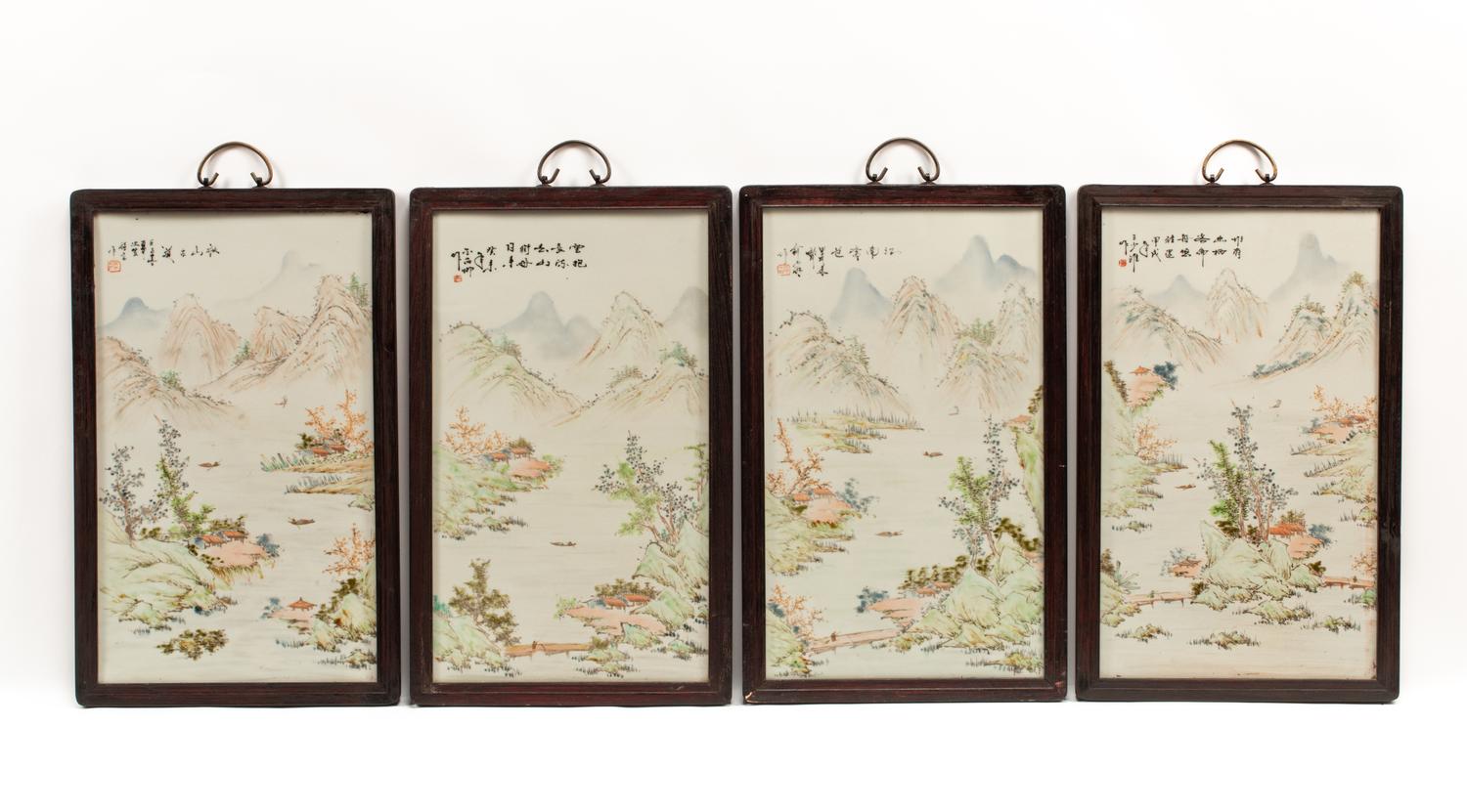 A Set of Four Chinese Framed Porcelain Plaques