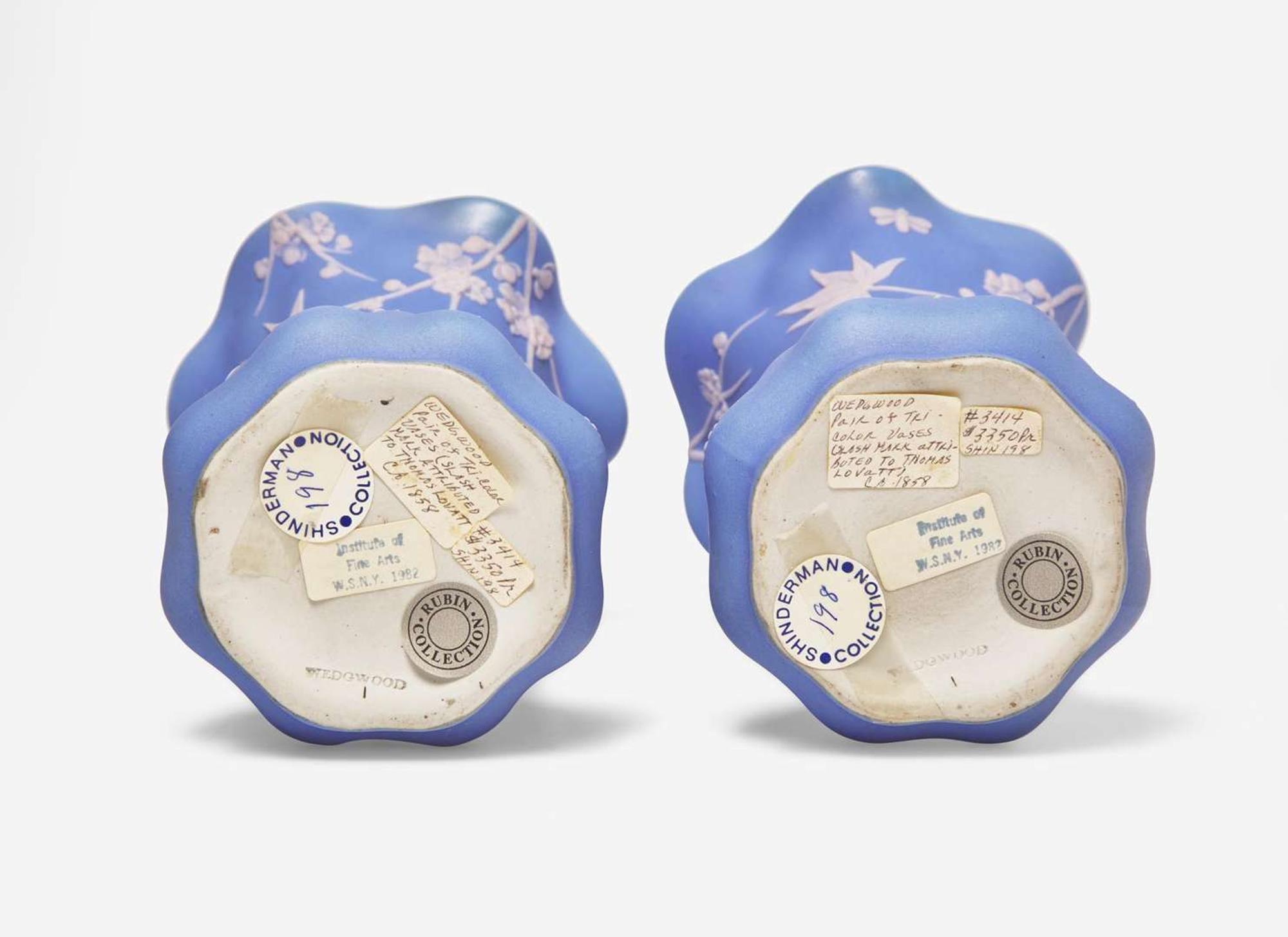 A Pair of Wedgwood Aesthetic Style Tricolor Jasperware Vases, UK, late 19th century