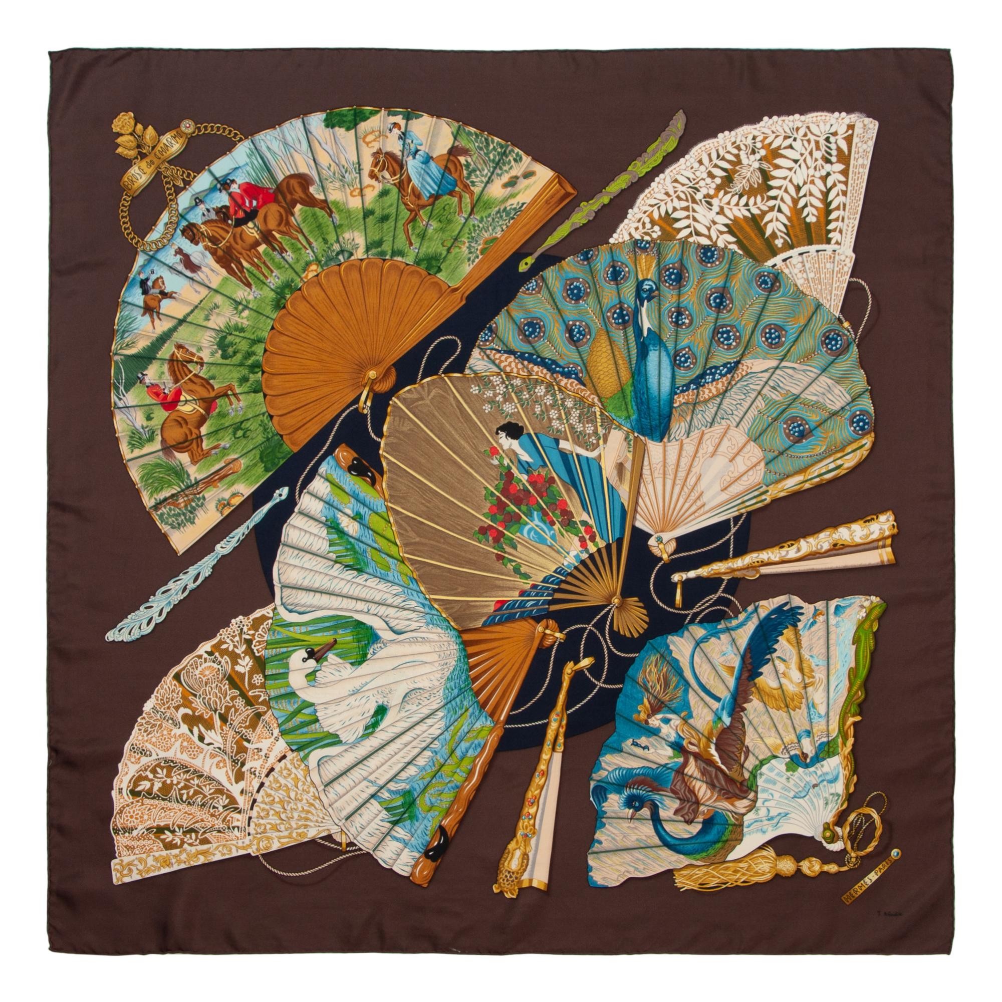 Five Designer Silk Scarves: Two Hermès, Gucci, Bottega Veneta, Pierre Cardin