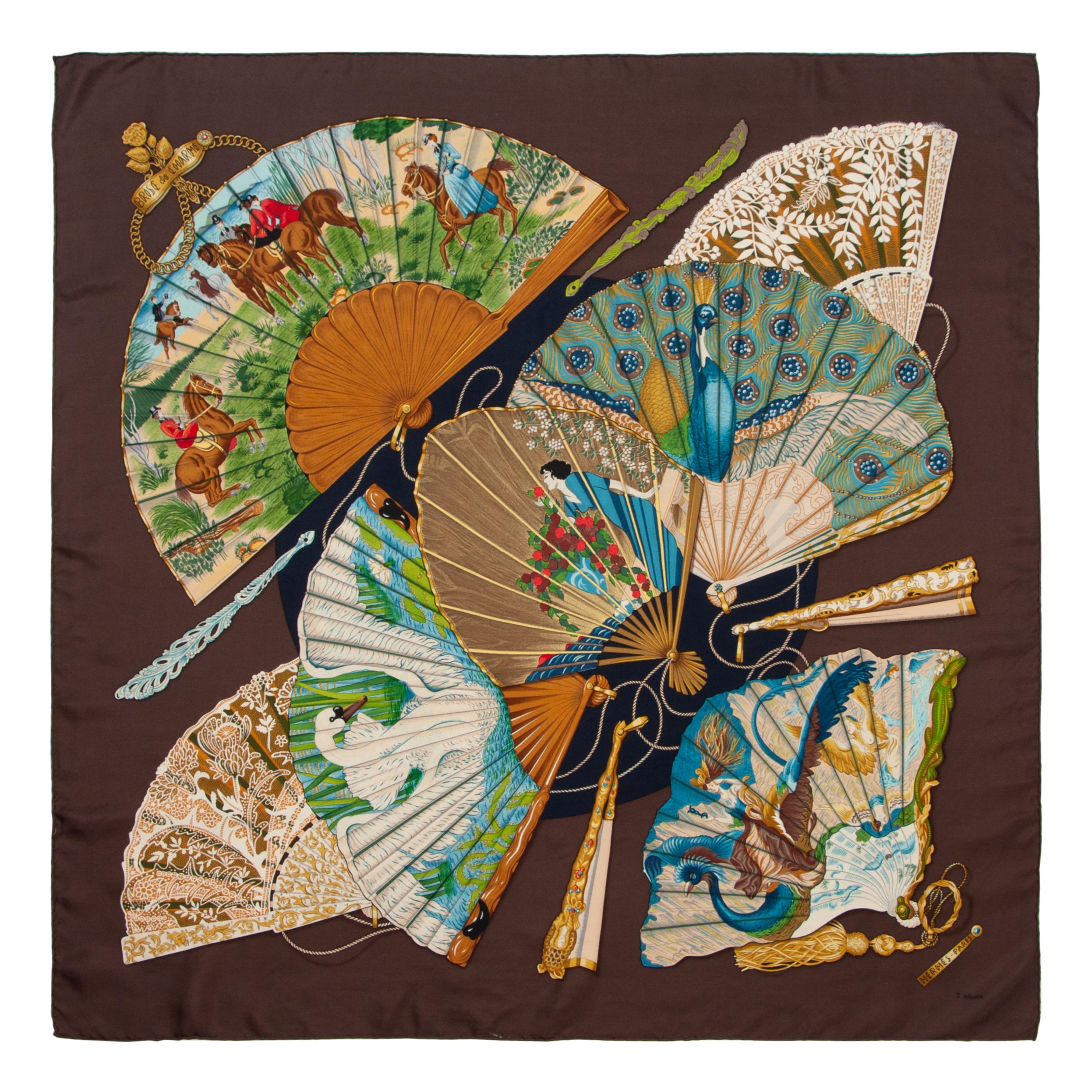 Five Designer Silk Scarves: Two Hermès, Gucci, Bottega Veneta, Pierre Cardin