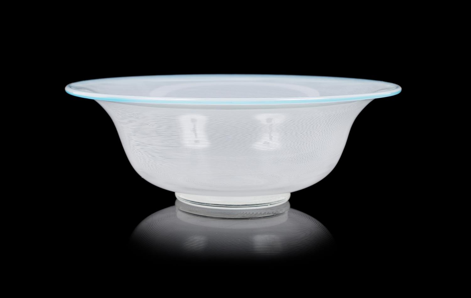Barovier & Toso, Italy, SECOND HALF 20TH CENTURY, Latticino bowl, with blue lip wrap