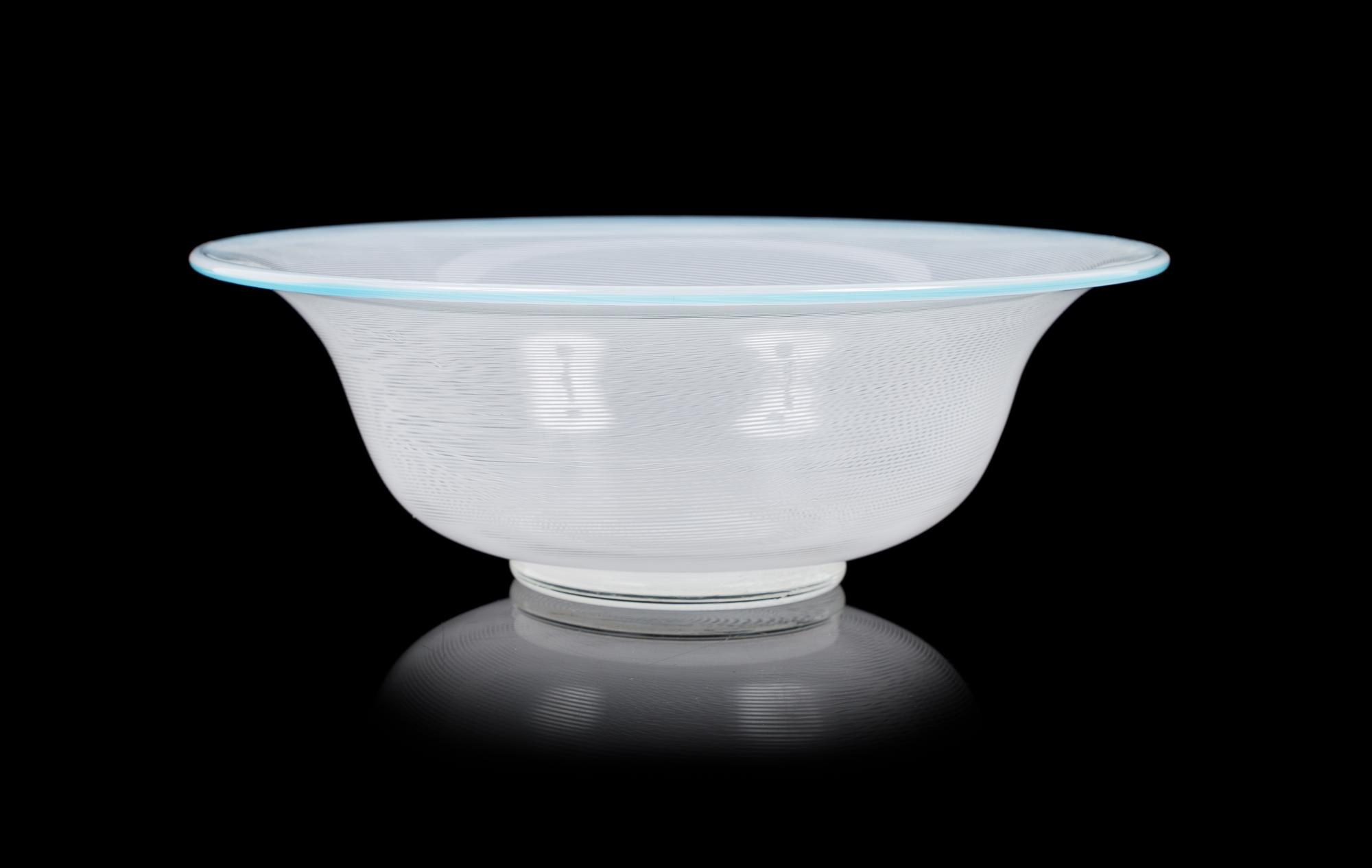 Barovier & Toso, Italy, SECOND HALF 20TH CENTURY, Latticino bowl, with blue lip wrap