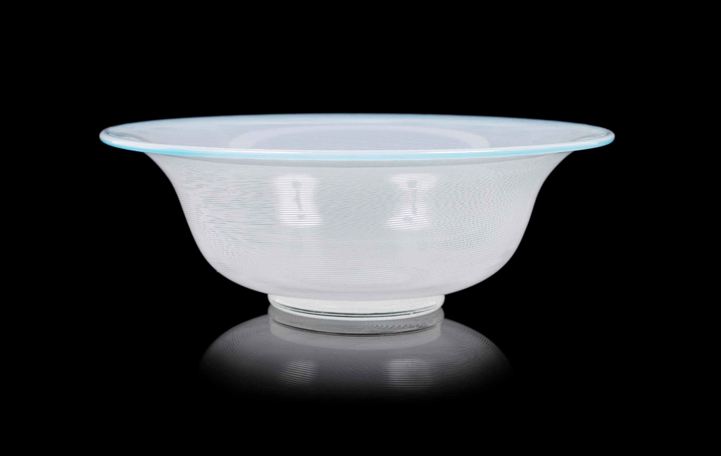 Barovier & Toso, Italy, SECOND HALF 20TH CENTURY, Latticino bowl, with blue lip wrap