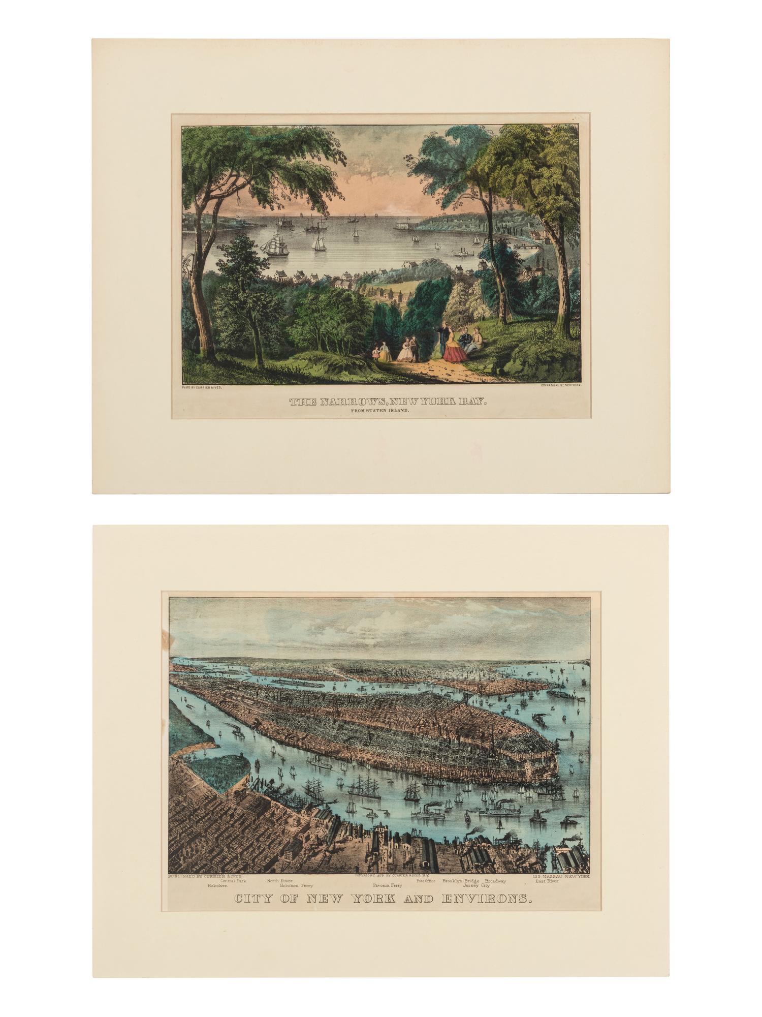 [NEW YORK SCENES] -- CURRIER and IVES, publishers City of New York and Environs, 1875. (G.1226). -- The Narrows, New York Bay. From Staten Island, n.d. (G.4760).