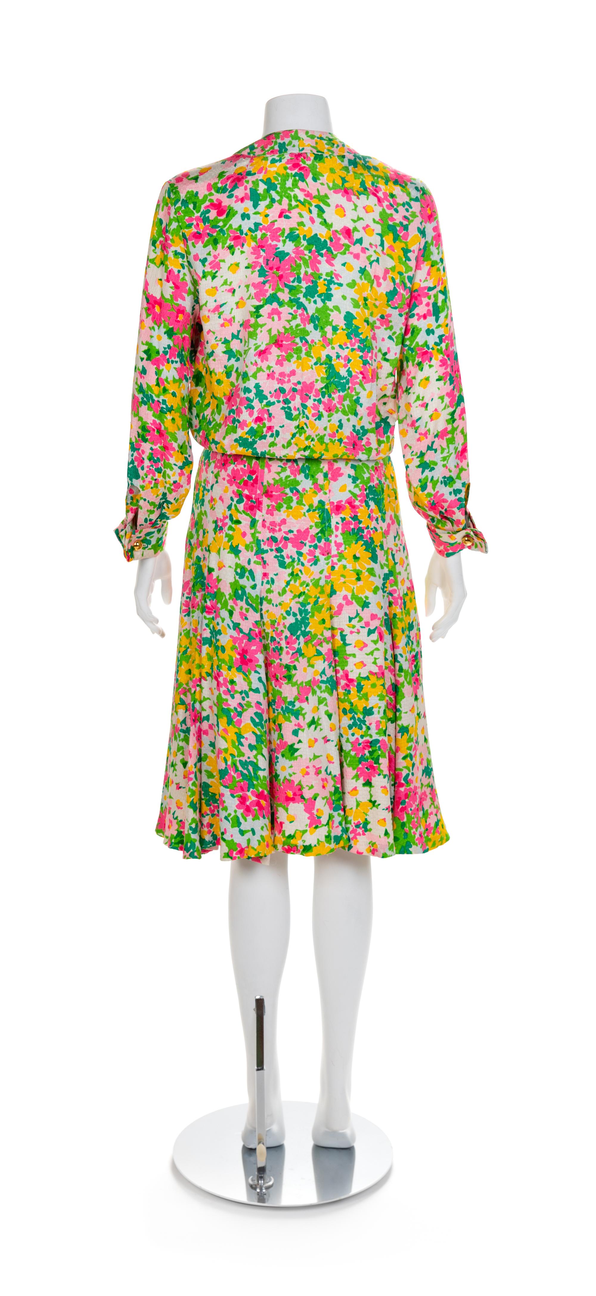 Balmain Floral Day Dress, 1970-80s Size label: 6