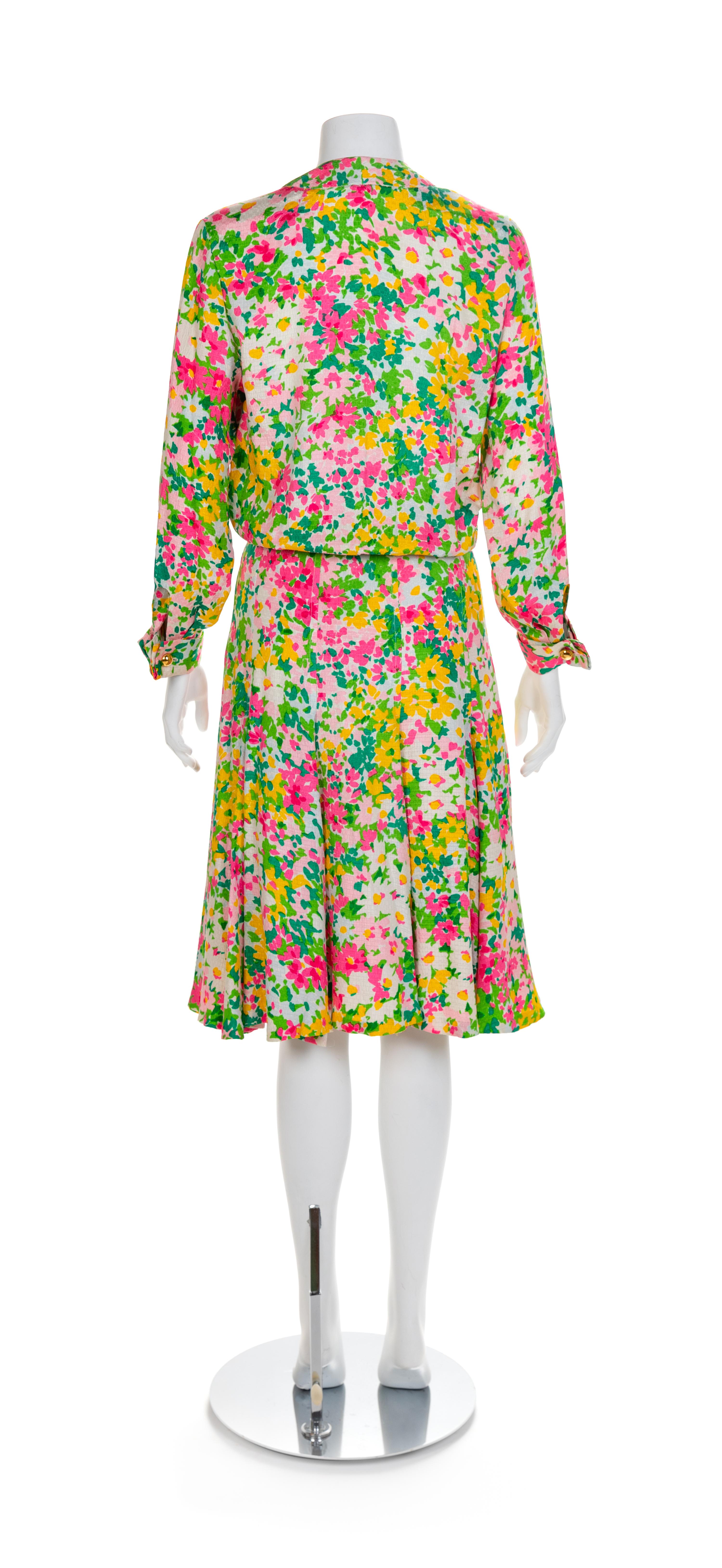Balmain Floral Day Dress, 1970-80s Size label: 6
