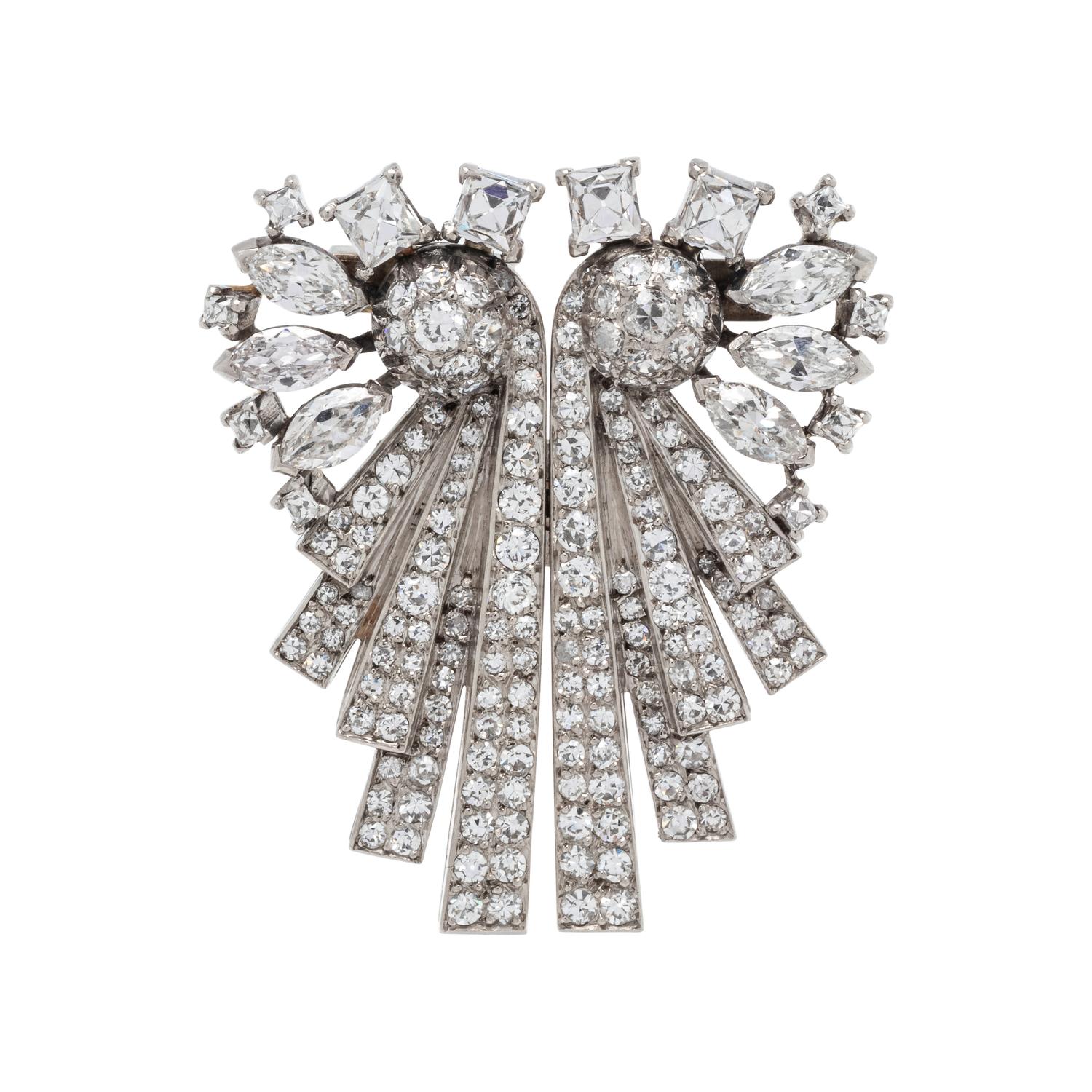 VERDURA, CONVERTIBLE BICOLOR GOLD AND DIAMOND DOUBLE CLIP/BROOCH