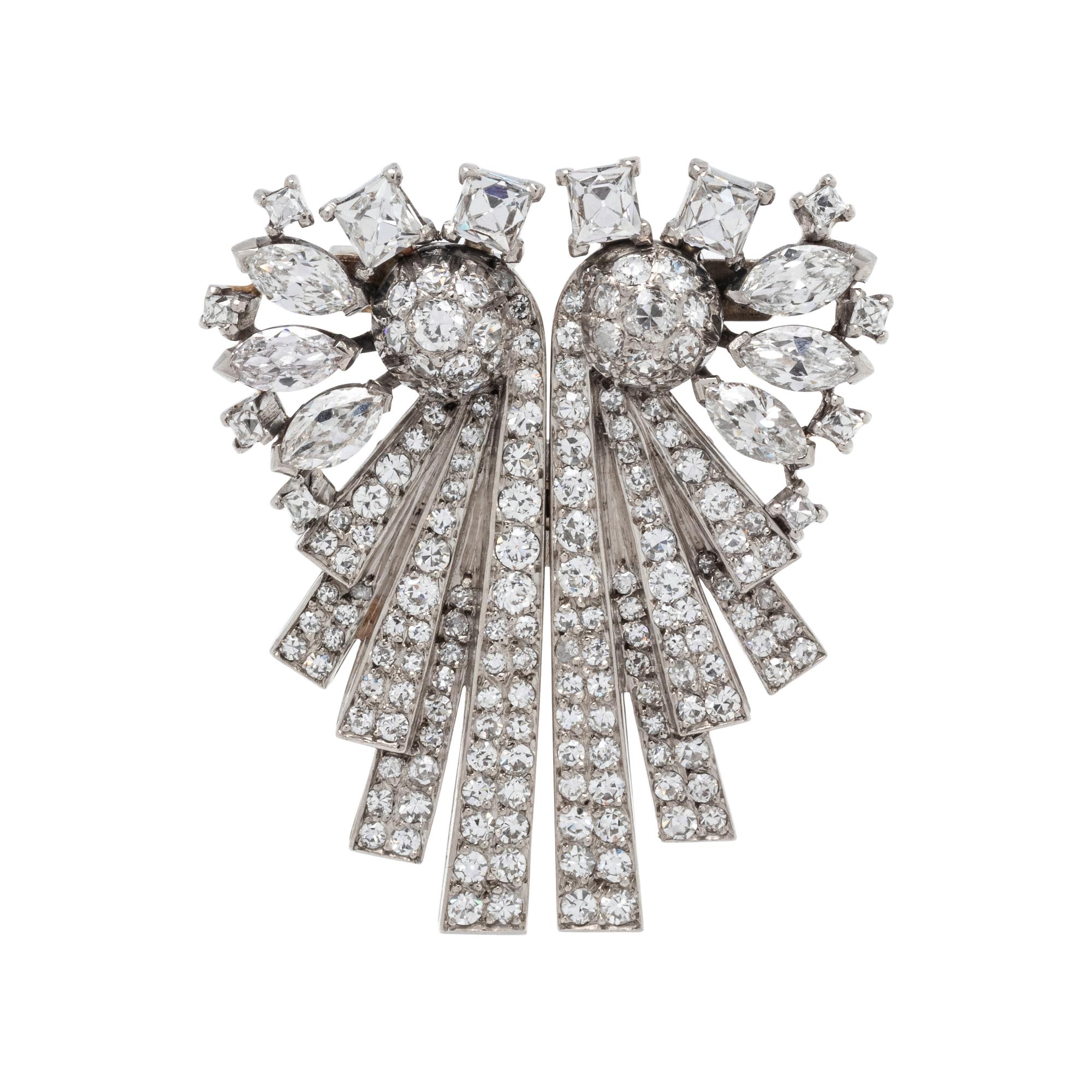 VERDURA, CONVERTIBLE BICOLOR GOLD AND DIAMOND DOUBLE CLIP/BROOCH