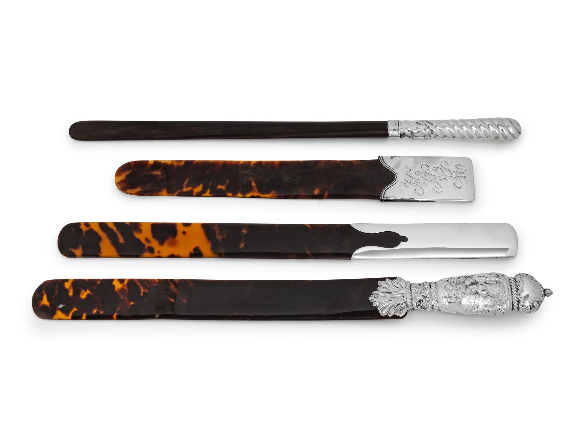 Four Silver Mounted Faux Tortoiseshell Page Turners