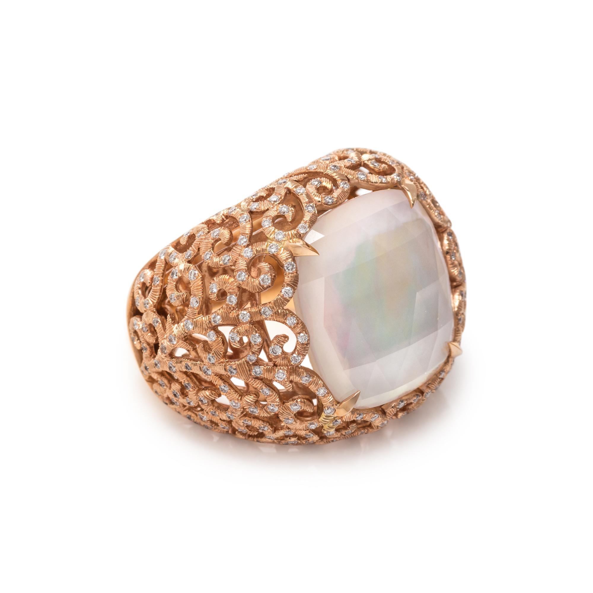 MOTHER-OF-PEARL DOUBLET AND DIAMOND RING