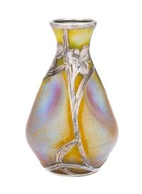 A Loetz Silver Overlay Glass Vase Height 5 1/2 inches.