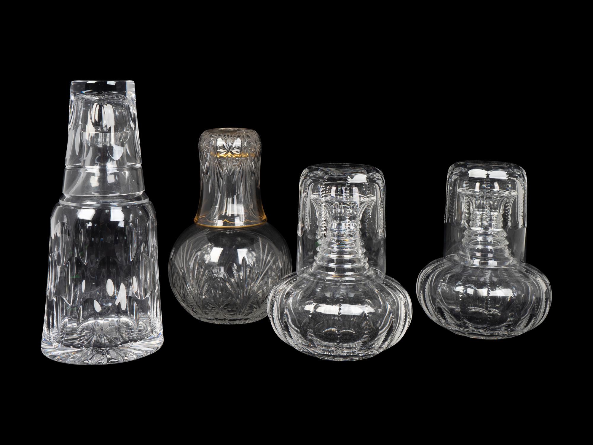 Three William Yeoward Glass Bedside Waterstands and Another