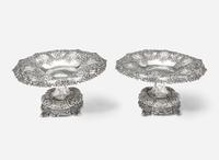 A pair of sterling silver repoussé tazzas, Tiffany & Co., New York, NY, 20th century