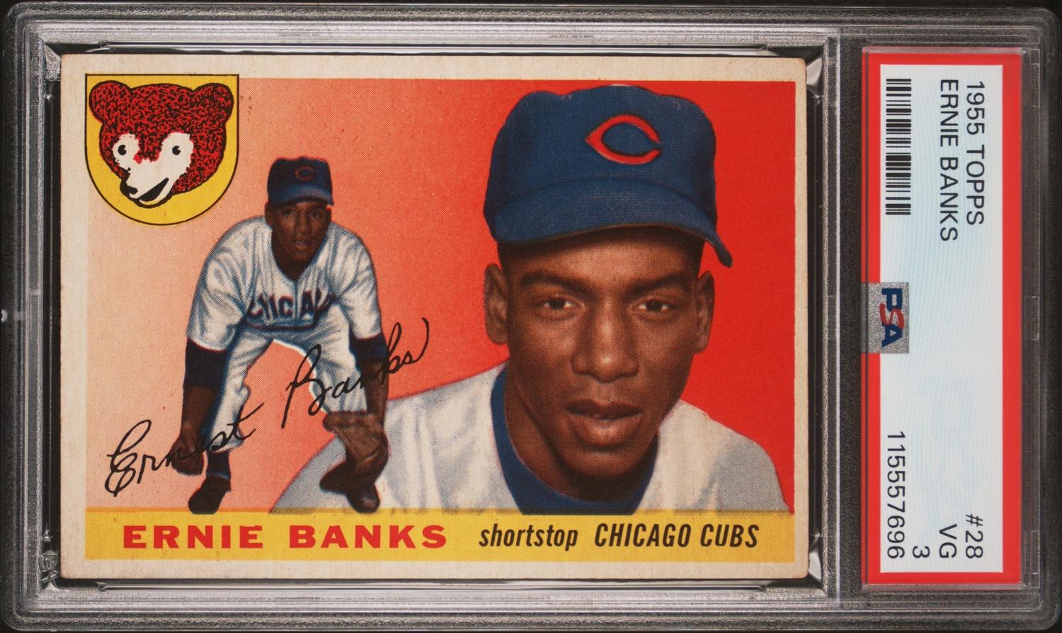 A 1955 Topps Ernie Banks Baseball Card No. 28 (PSA 3 VG) from The Collection of David Eisenhower