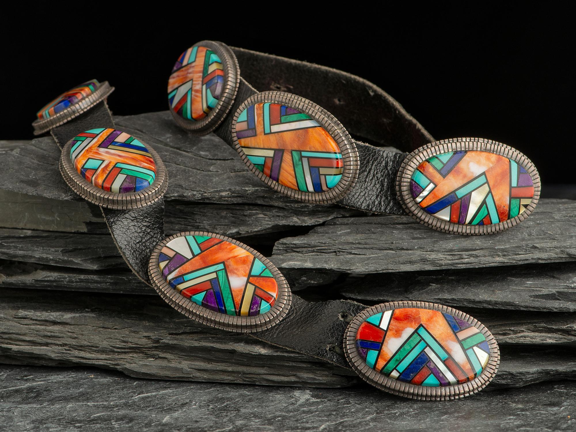Sterling Silver and Mosaic Inlay Concha Belt