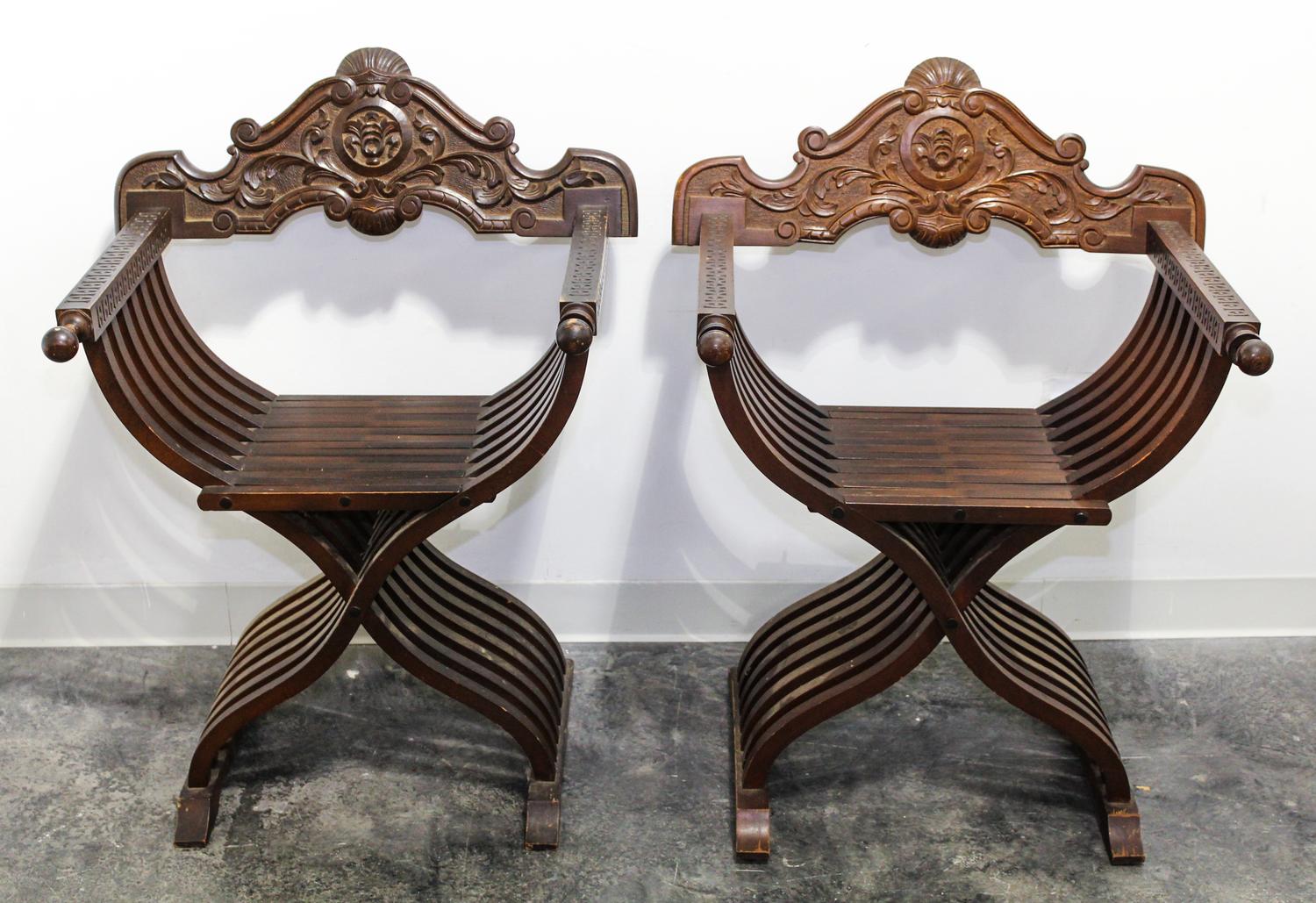 A Pair of Renaissance Revival Chairs. Height 36 1/4 inches.