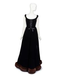 Oscar de la Renta, Velvet Evening Gown with Fur Trim