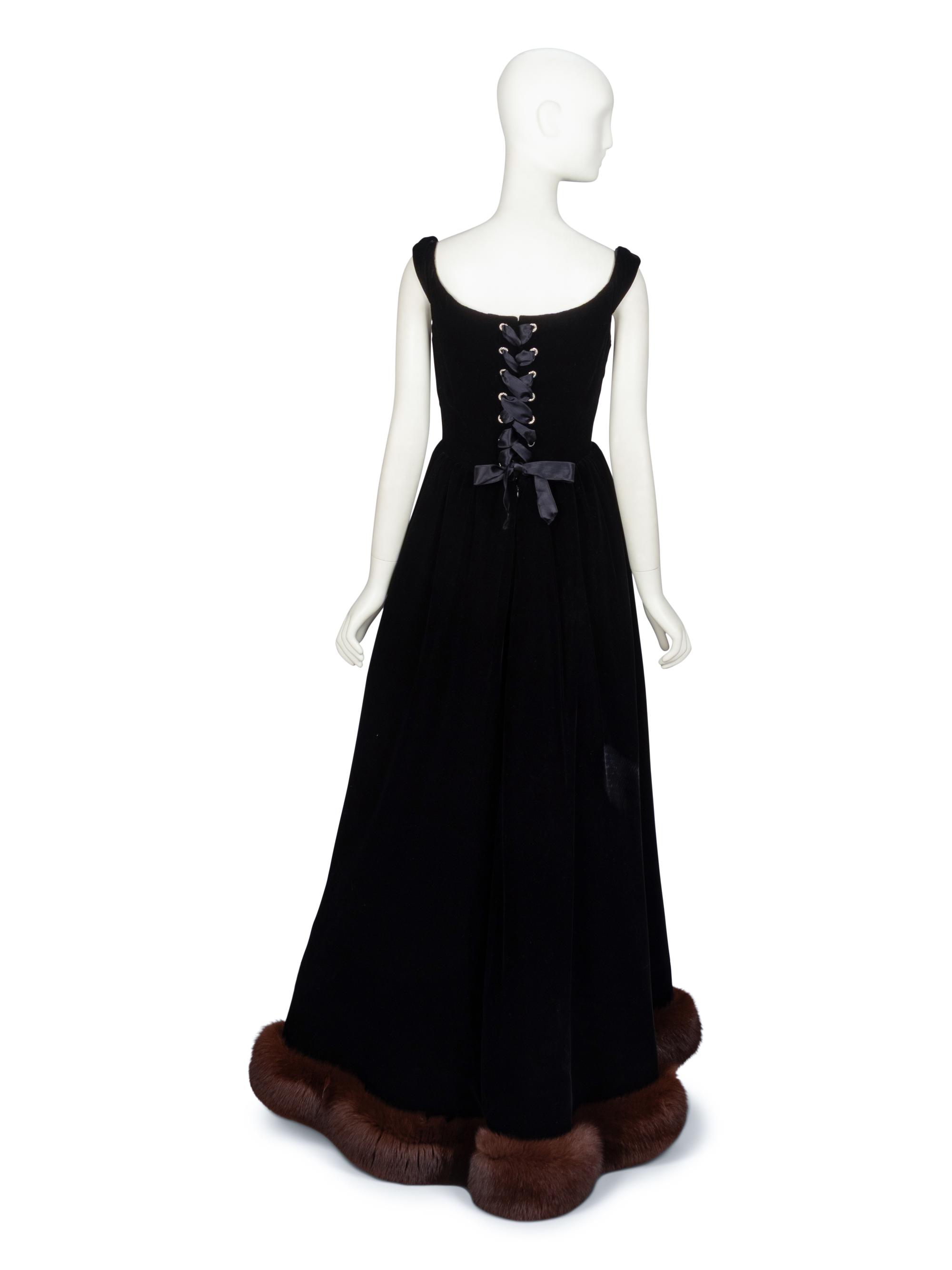 Oscar de la Renta, Velvet Evening Gown with Fur Trim