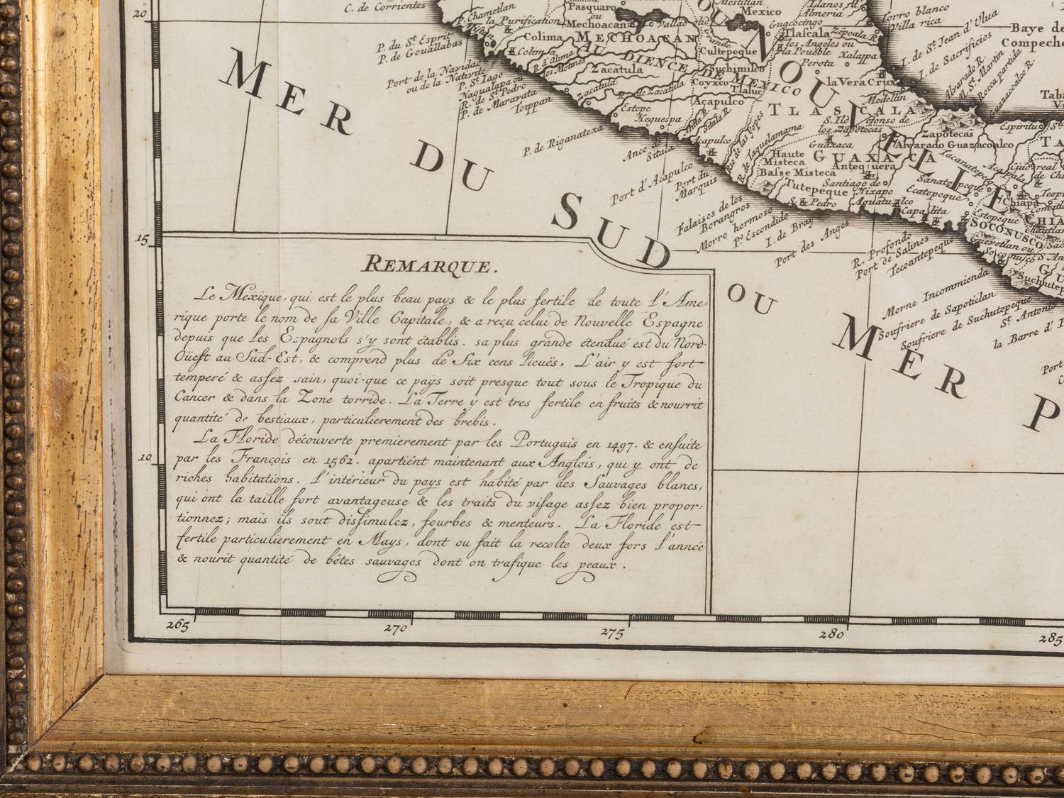CHATELAIN, Henry Abraham (1684-1743). Carte Contenant le Royaume du Mexique et la Floride, Dressez sur les Meilleures Observations & sur les Memoires les plus Nouveaux . Amsterdam, ca 1719.