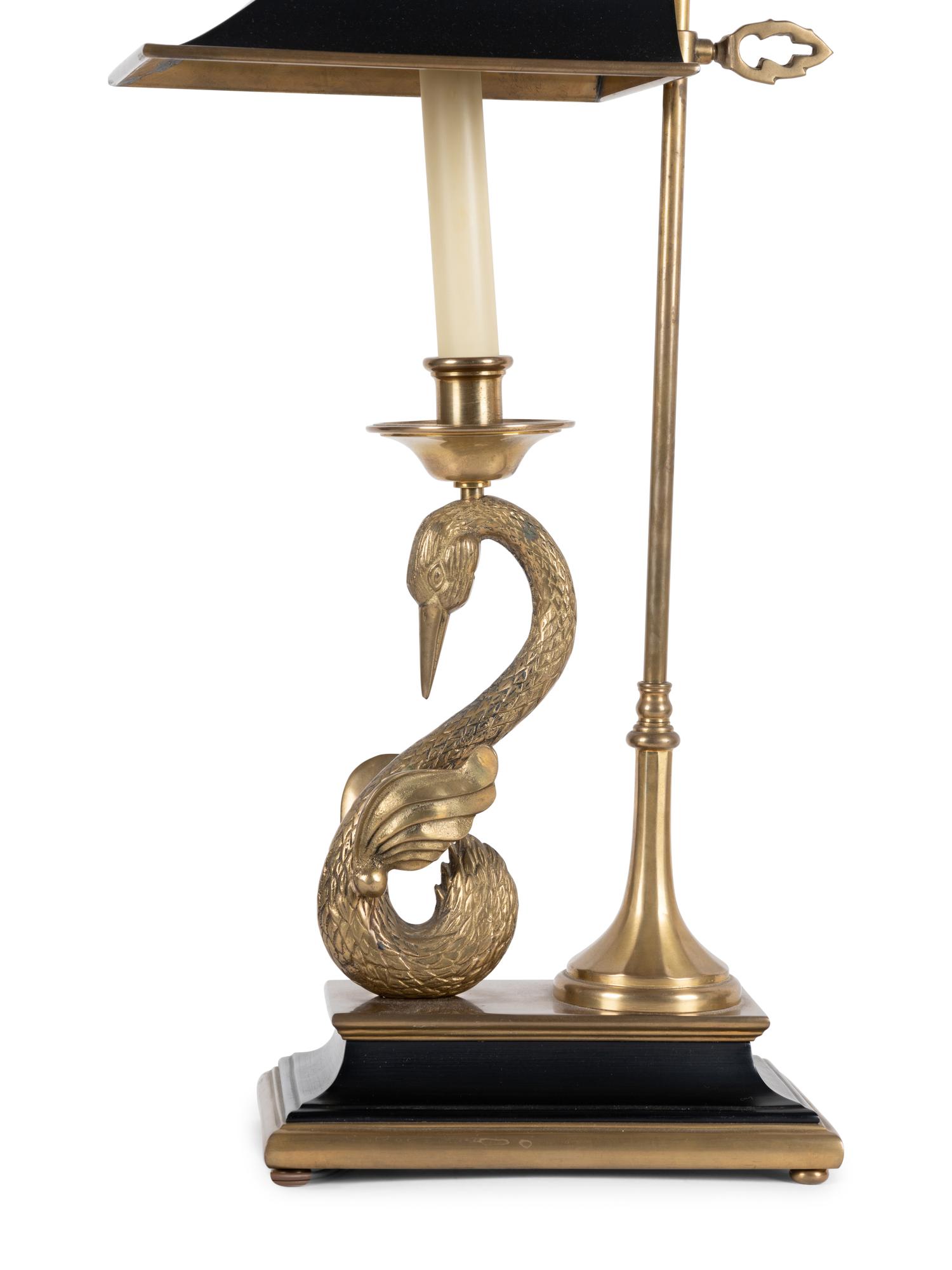 A Pair of Chapman Empire Style Brass Swan-Form Lamps With Tole Shades