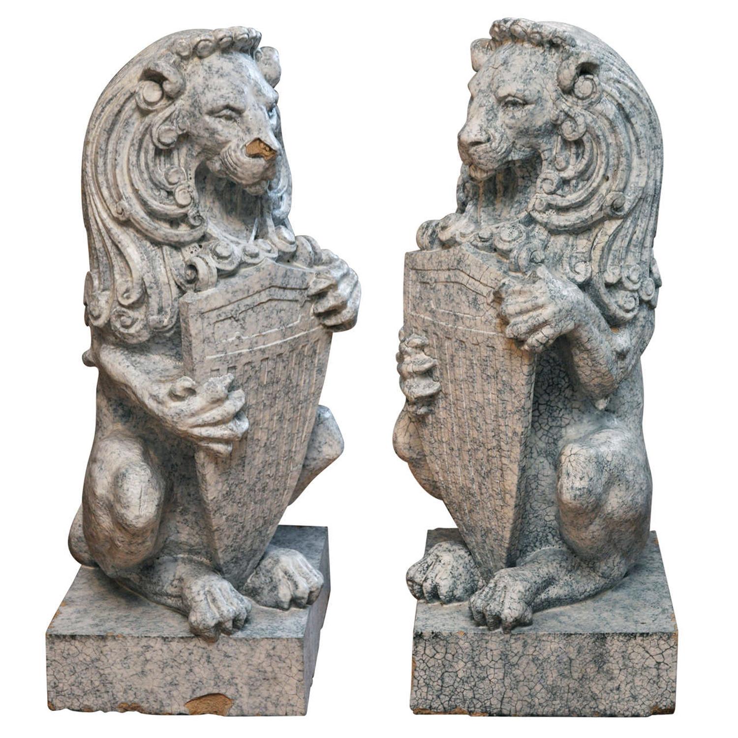 A Pair of Glazed Terra Cotta Lions 23" W x 23" D x 40" H — United States, Circa 1920