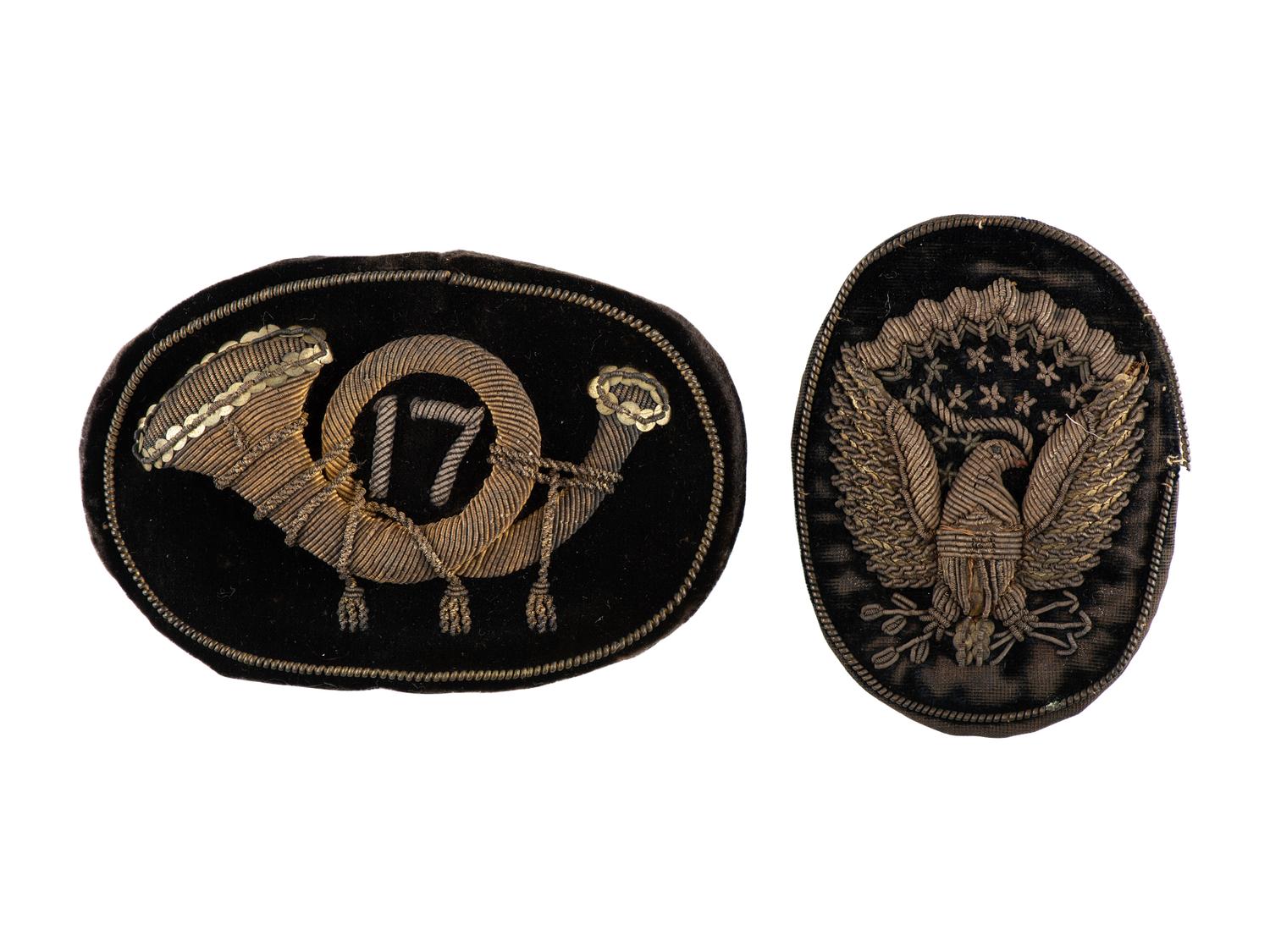 [CIVIL WAR]. A set of 17th Infantry officer's Hardee hat insignia.